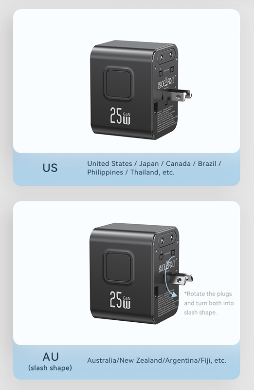 USAMS φορτιστής/αντάπτορας πρίζας CC309, USB & 2x USB-C, universal, 25W, μαύρος CC309TC01