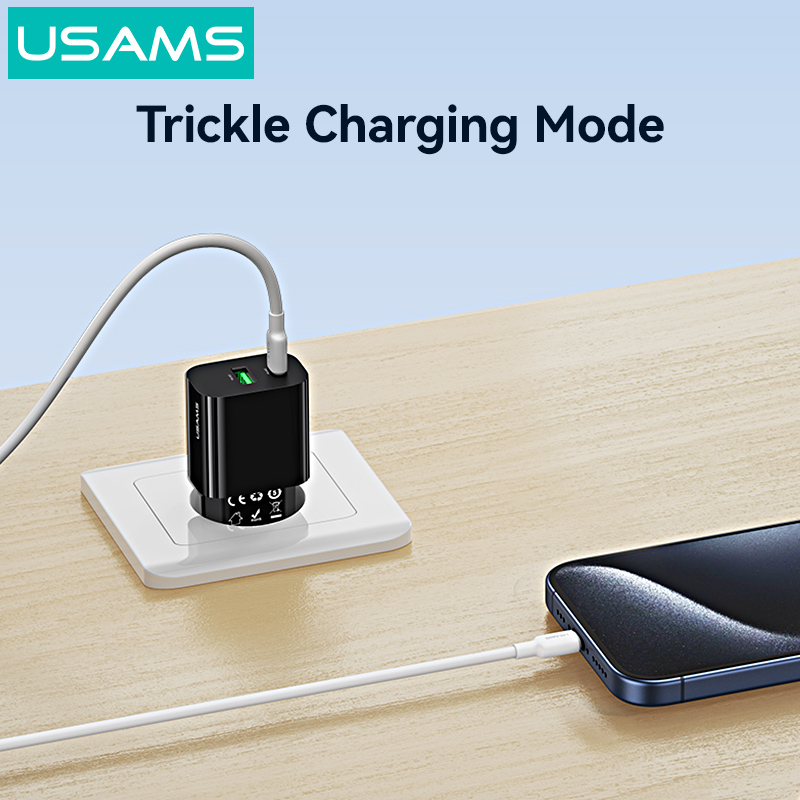 USAMS φορτιστής τοίχου CC317, USB & USB-C, 33W, GaN, μαύρος CC317TC01