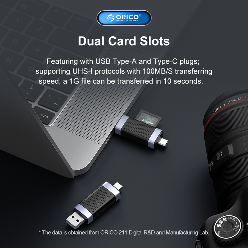 ORICO card reader CD2D-AC3 για SD & Micro SD, USB-C & USB 3.0, μαύρο CD2D-AC3-BK-EP