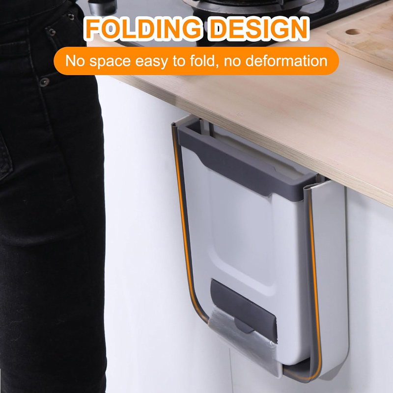 Πτυσσόμενος κάδος απορριμμάτων CLN-0054 με θήκη για σακούλες, 10L, γκρι CLN-0054