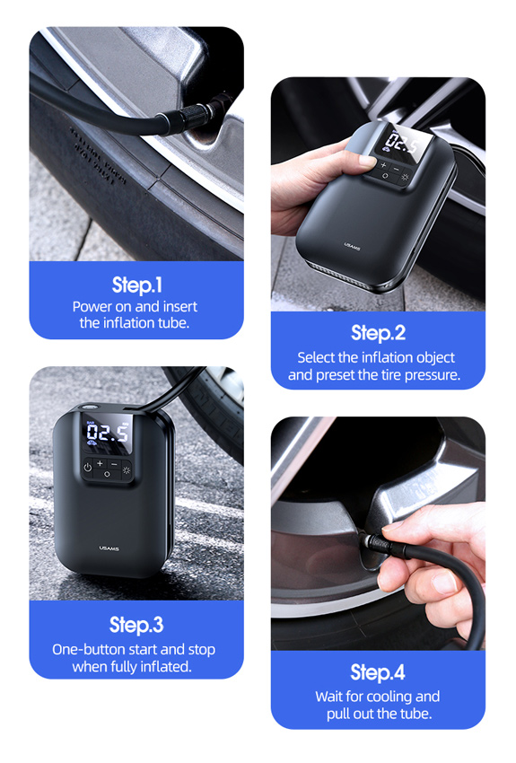 USAMS mini συμπιεστής αέρος αυτοκινήτου US-ZB215, μαύρος CQBZB21501