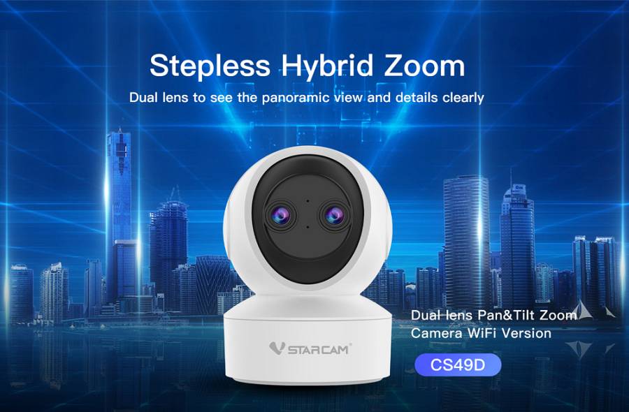 VSTARCAM smart κάμερα CS49D, 3MP, dual lens, WiFi, PTZ, SD CS49D