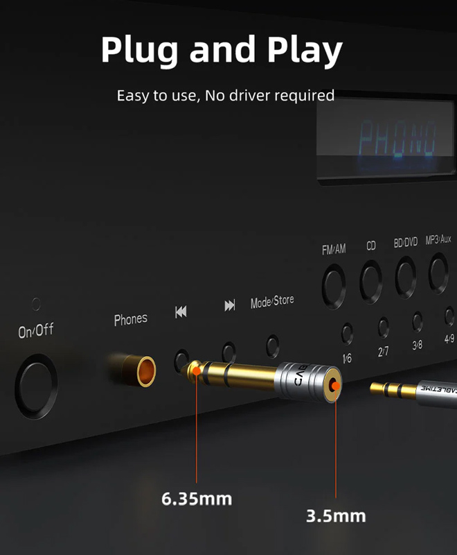 CABLETIME αντάπτορας ήχου 6.3mm σε 3.5mm CT-6M3F-AG, gold plated, γκρι CT-6M3F-AG