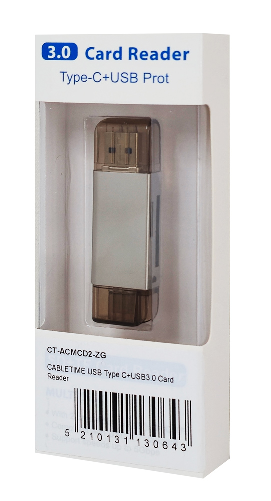 CABLETIME card reader CT-ACMCD2-ZG για SD & micro SD, USB/USB-C σύνδεση, 5Gbps, γκρι CT-ACMCD2-ZG