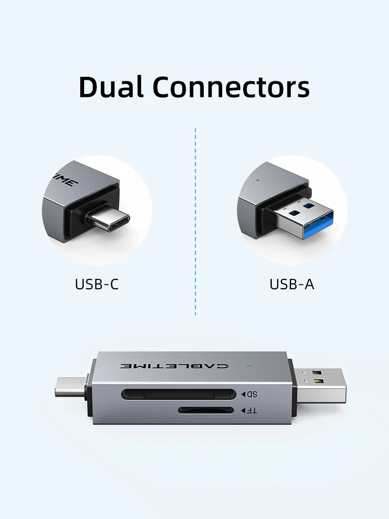 CABLETIME card reader CT-ACSD3-AG, SD/micro SD, USB/USB-C, 5Gbps, γκρι CT-ACSD3-AG