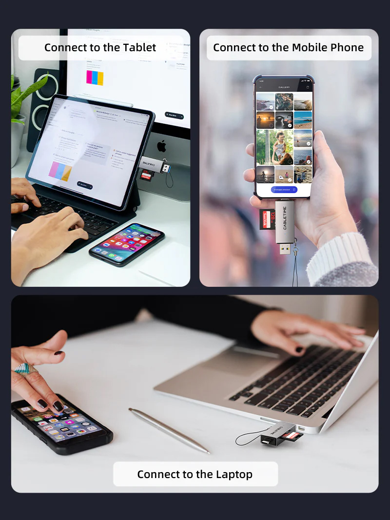 CABLETIME card reader CT-ACSD3-AG, SD/micro SD, USB/USB-C, 5Gbps, γκρι CT-ACSD3-AG