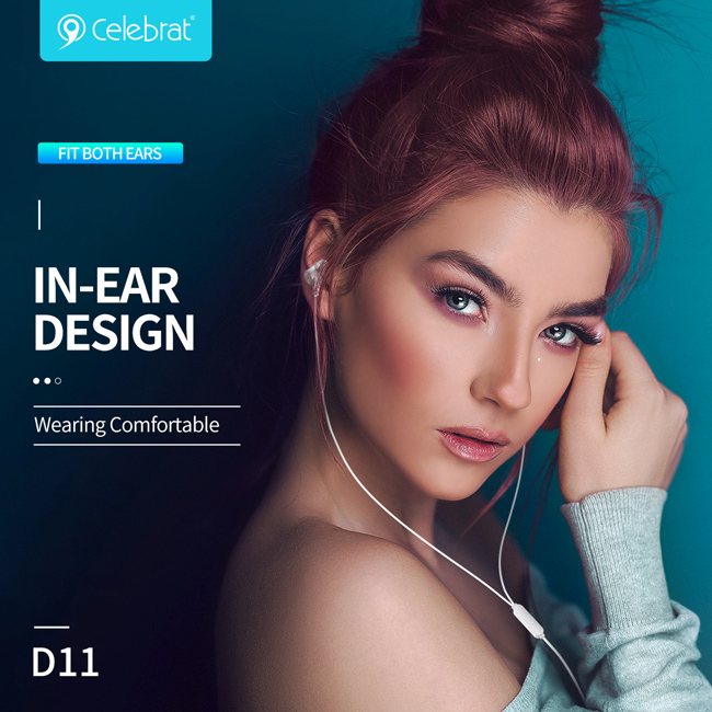 CELEBRAT earphones με μικρόφωνο D11, 3.5mm σύνδεση, Φ10mm, 1.2m, μαύρα D11-BK