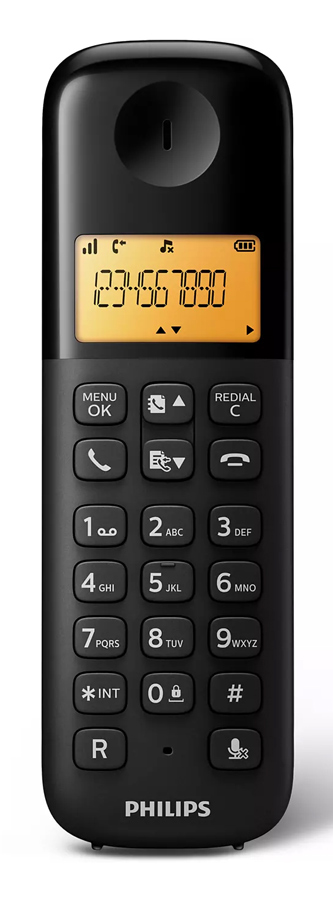 PHILIPS ασύρματο τηλέφωνο D1601B/34, με ελληνικό μενού, μαύρο D1601B-34