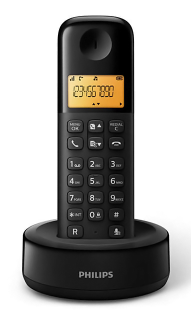 PHILIPS ασύρματο τηλέφωνο D1601B/34, με ελληνικό μενού, μαύρο D1601B-34