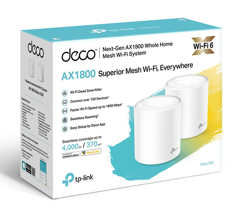 TP-LINK Mesh WiFi 6 access point Deco X20, AX1800 Dual Band, 2τμχ, V.2.0 DECO-X20-2PACK