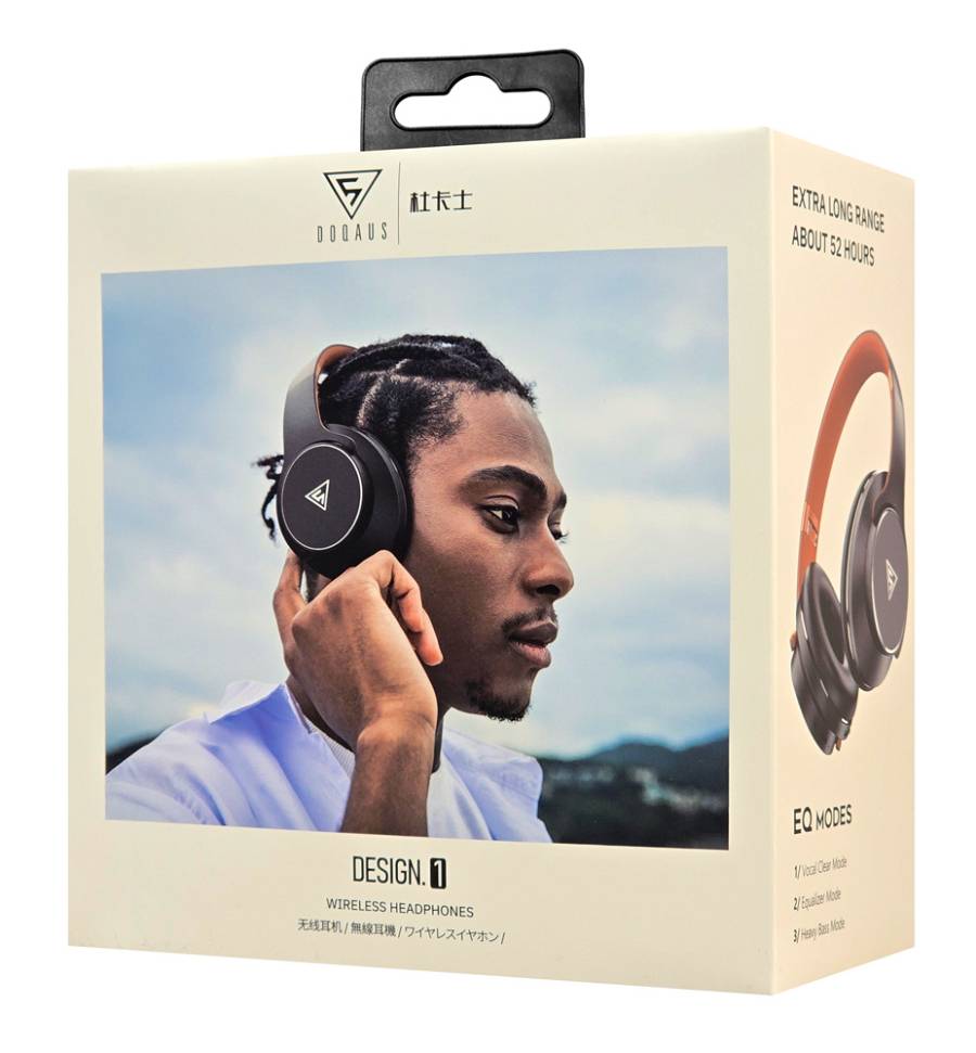 DOQAUS headphones DESIGN 1, ασύρματα & ενσύρματα, Φ40mm, 600mAh, μαύρα/καφέ DESIGN1-BR