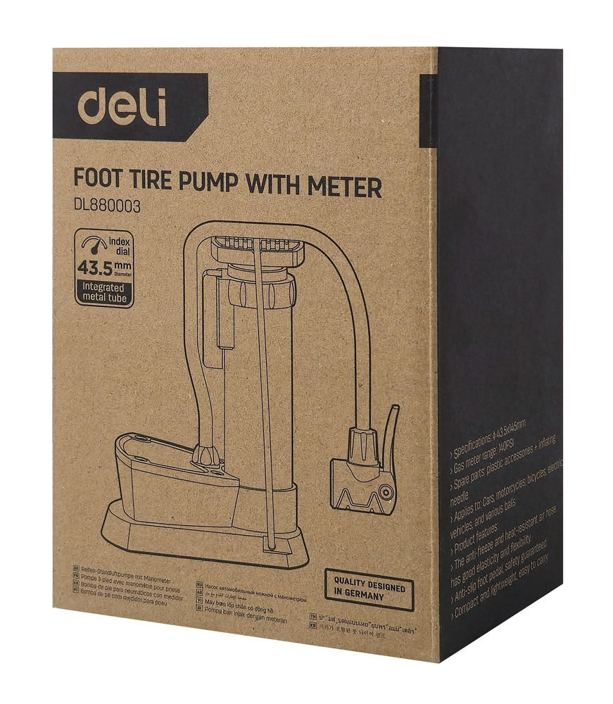 DELI τρόμπα ποδιού DL880003 με μανόμετρο, 140PSI, μαύρη DL880003