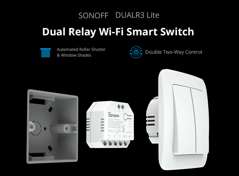 SONOFF smart διακόπτης DUALR3 Lite, 2-Gang, Wi-Fi, 15A, λευκός DUALR3-LITE