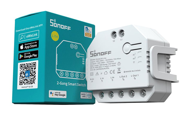 SONOFF smart διακόπτης DUALR3 Lite, 2-Gang, Wi-Fi, 15A, λευκός DUALR3-LITE