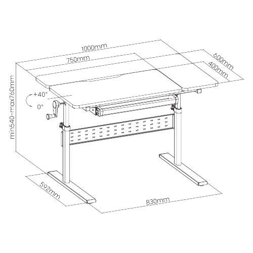 BRATECK παιδικό γραφείο E603, ρυθμιζόμενο, 100x60x54~76cm, λευκό E603