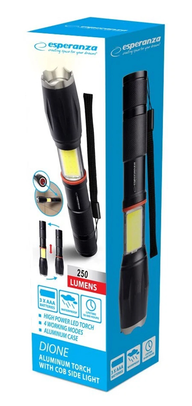 ESPERANZA φορητός φακός LED EOT070, 250lm, IPX3, zoom, με μαγνήτη, μαύρος EOT070