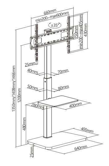 BRATECK βάση τηλεόρασης δαπέδου FS32-46, 37-75, έως 40kg, με ράφι FS32-46