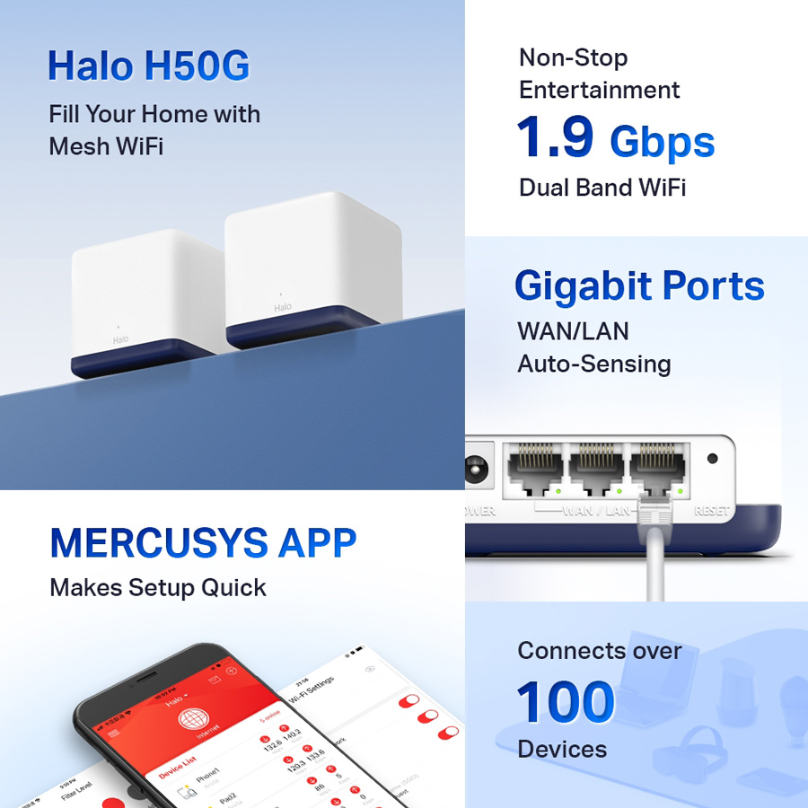 MERCUSYS Mesh Wi-Fi System Halo H50G, 1.9Gbps Dual Band, 3τμχ, Ver. 1.0 HALO-H50G-3PACK