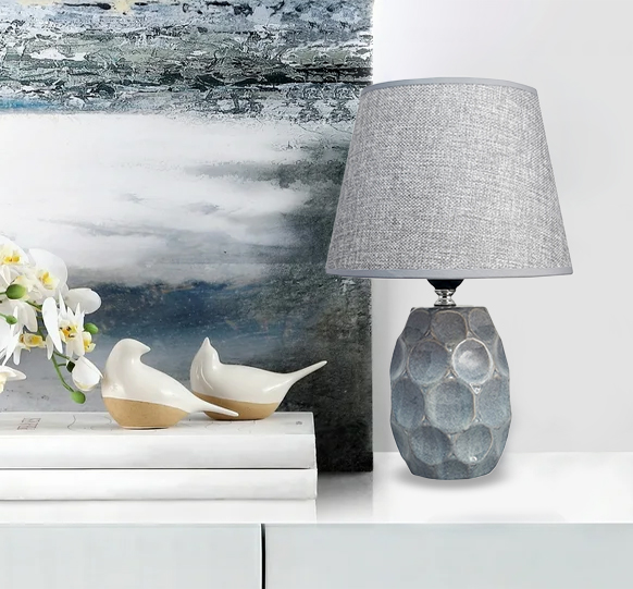 POWERTECH επιτραπέζιο φωτιστικό HLL-0134, E27, κεραμική βάση, γκρι HLL-0134