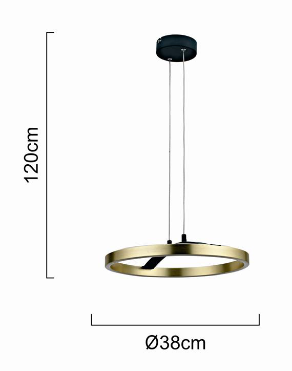 POWERTECH LED φωτιστικό οροφής HLL-0201, 29W, 4000K, Φ38x120cm, χρυσό/μαύρο HLL-0201