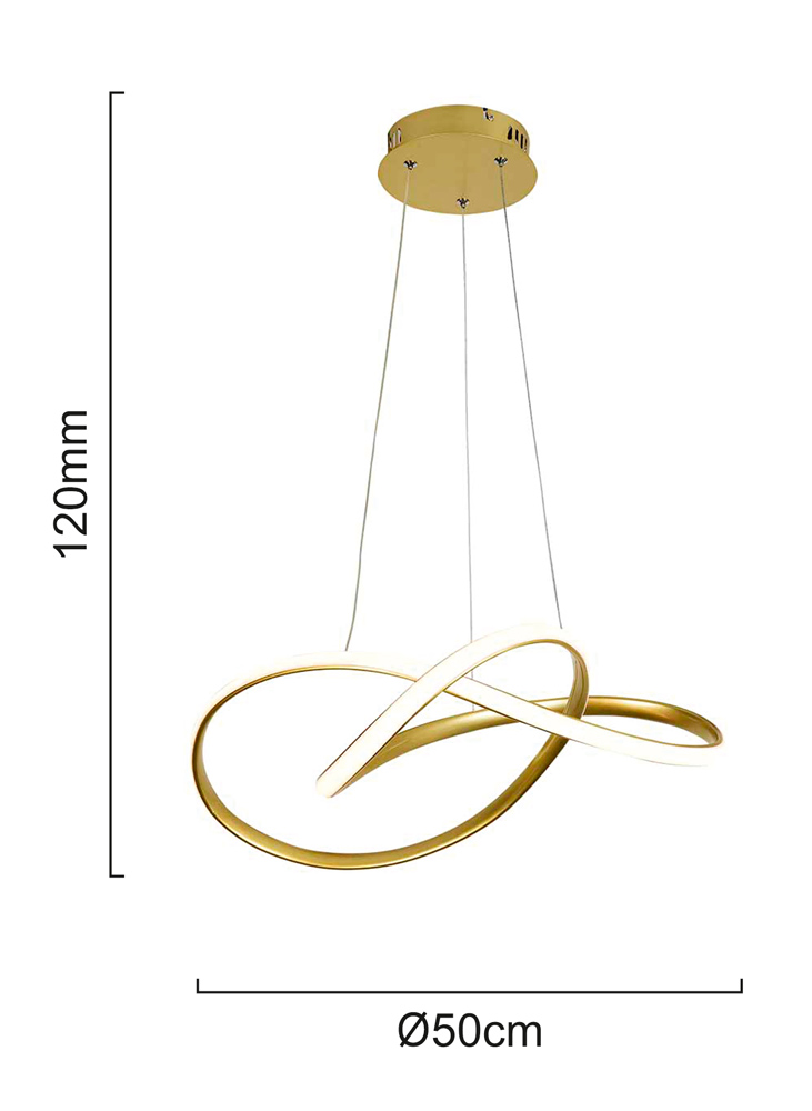 POWERTECH LED φωτιστικό οροφής HLL-0208, 48W, 4000K, Φ50cm x 120cm, χρυσό HLL-0208