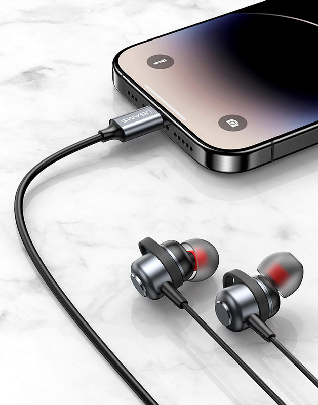 USAMS earphones με μικρόφωνο US-SJ758, USB-C σύνδεση, μεταλλικά, 1.2m, γκρι HSEP4801