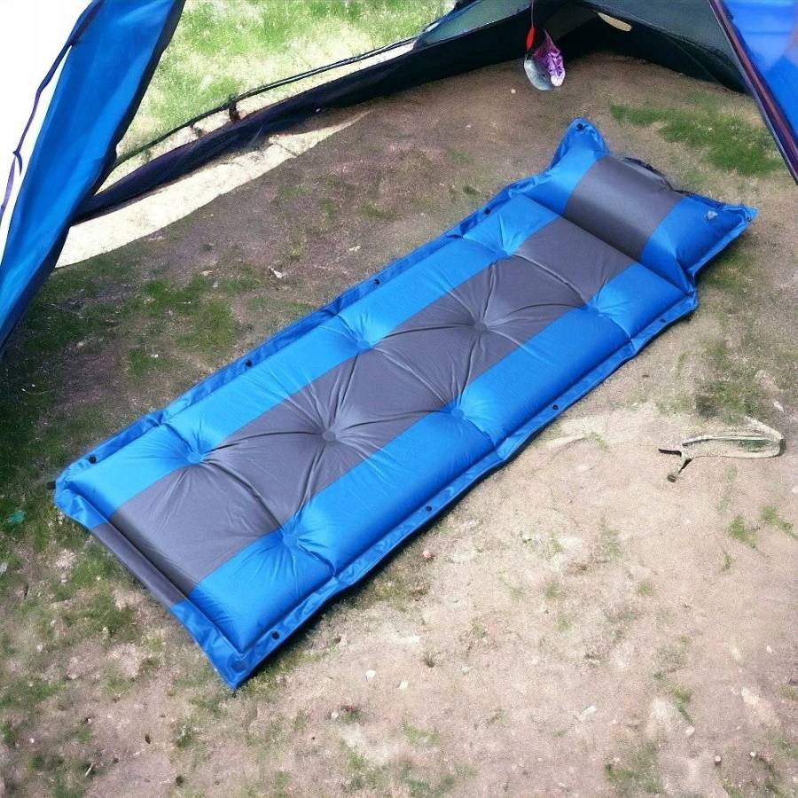 HOME USE αυτοφούσκωτο στρώμα HUH-0237 με μαξιλάρι, μονό, 192x60x3cm, μπλε/γκρι HUH-0237