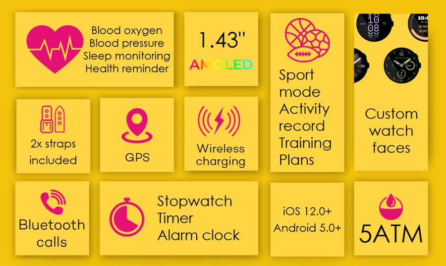 INTIME smartwatch G6 με 2x λουράκια, heart rate, 1.43 AMOLED, GPS, 5ATM/IP69, titanium black IT-070