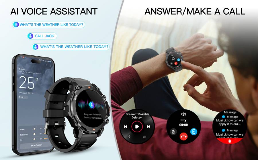 INTIME smartwatch G6 με 2x λουράκια, heart rate, 1.43 AMOLED, GPS, 5ATM/IP69, titanium black IT-070