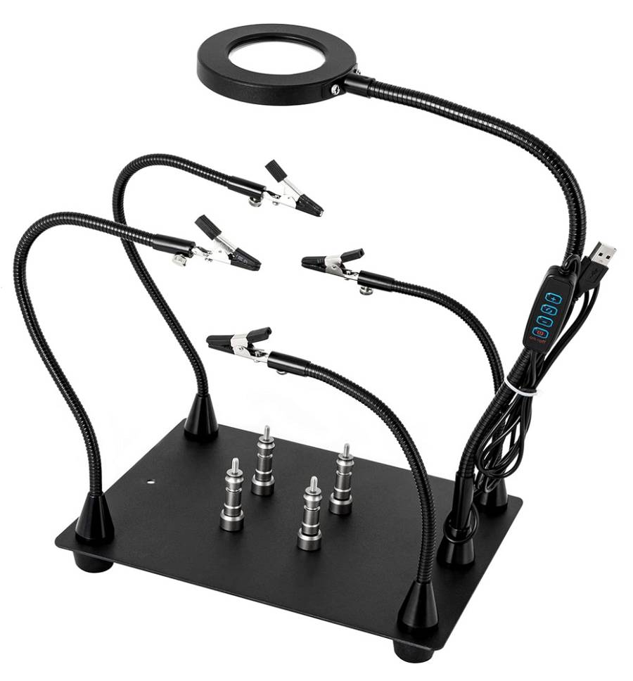 KAISI βάση πλακέτας PCB TE-808 με μεγεθυντικό φακό & βραχίονες, μαύρη KAI-PCBHOLDER