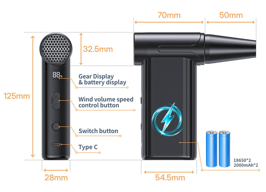 KINZIR 2 σε 1 σκουπάκι χειρός & air duster AD51, 180W, 4000mAh, μαύρο KNZ-AD51