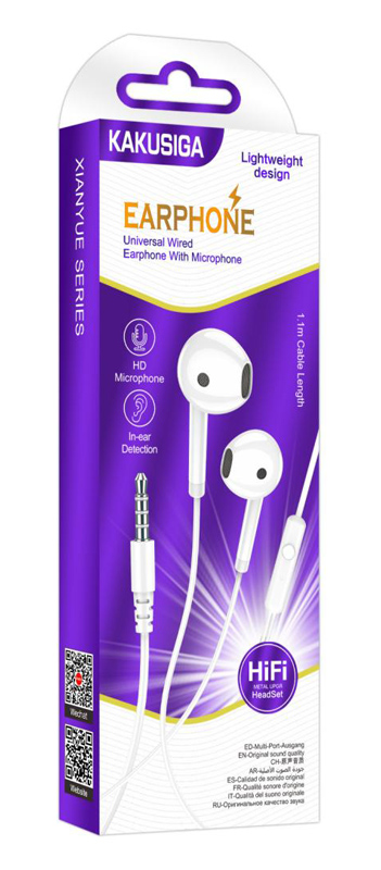 KAKUSIGA earphones με μικρόφωνο KSC-1301, 3.5mm σύνδεση, 14mm, 1.1m, λευκά KSC-1301-WH