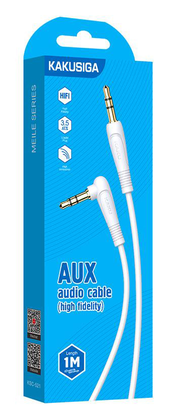 KAKUSIGA καλώδιο ήχου 3.5mm KSC-521, AUX, 90°, HiFi 1m, λευκό KSC-521-WH