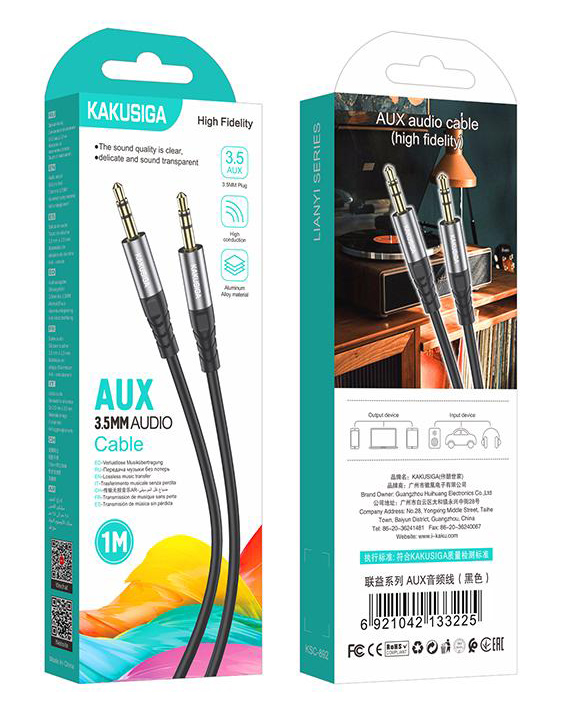 KAKUSIGA καλώδιο ήχου 3.5mm KSC-892, AUX, 1m, μαύρο KSC-892