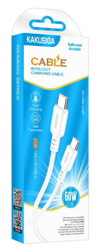 KAKUSIGA καλώδιο USB-C σε USB-C KSC-982, 60W, 480Mbps, 1m, λευκό KSC-982-CC-WH