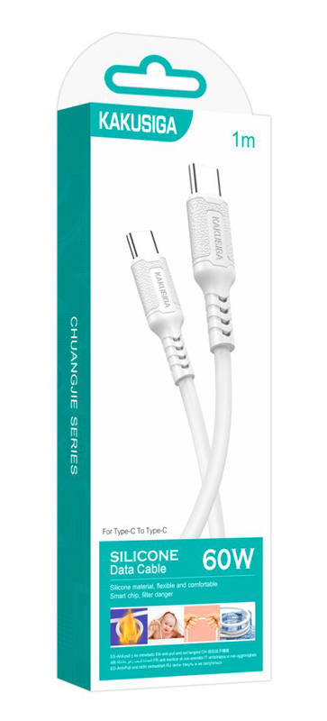 KAKUSIGA καλώδιο USB-C σε USB-C KSC-984, σιλικόνης, 60W, 480Mbps, 1m, λευκό KSC-984-CC-WH