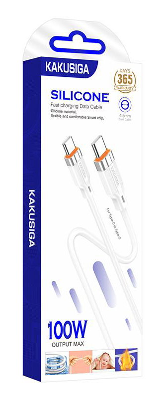 KAKUSIGA καλώδιο USB-C σε USB-C KSC-995, σιλικόνης, 100W, 480Mbps, 1m, λευκό KSC-995-CC-WH