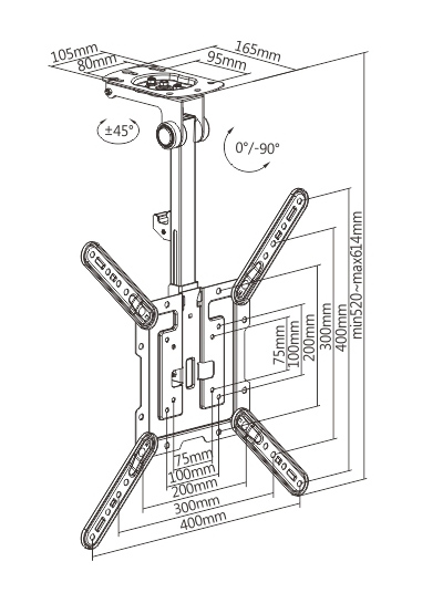 BRATECK βάση τηλεόρασης οροφής LCD-CM344, 23-55, έως 20kg LCD-CM344
