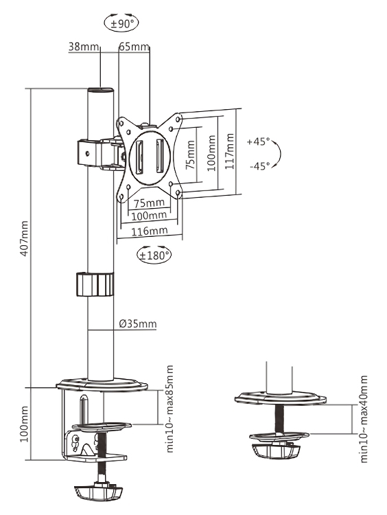 BRATECK βάση γραφείου οθόνης LDT66-C01, 17-32, έως 9kg LDT66-C01