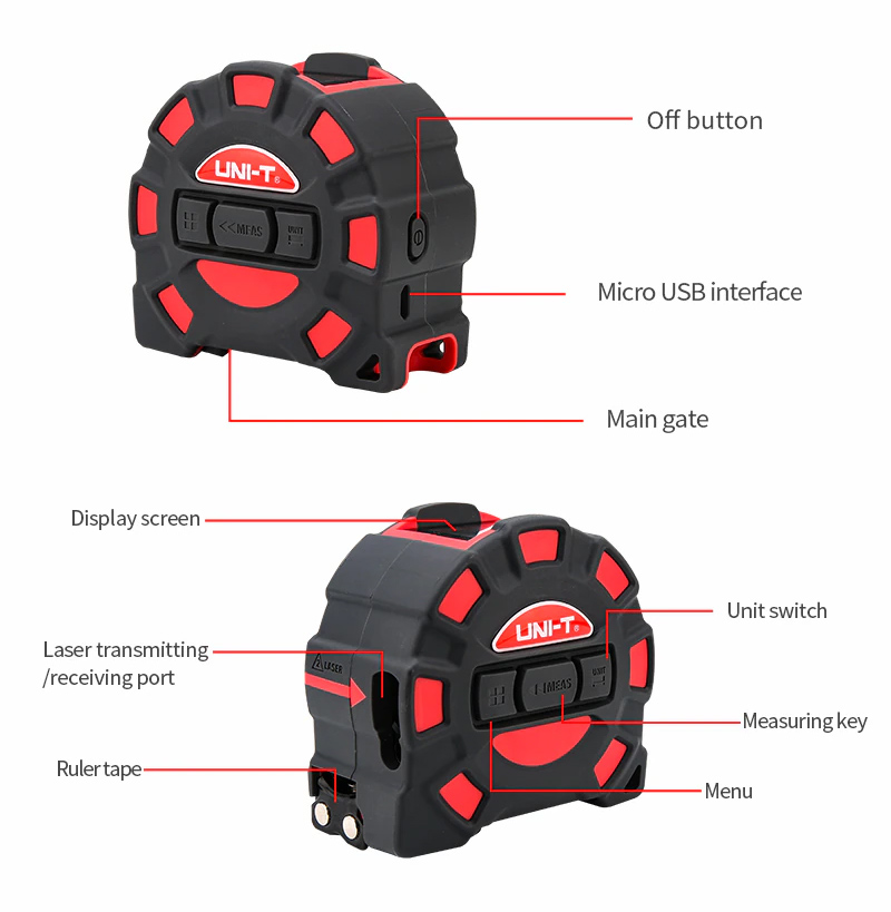 UNI-T ψηφιακό μέτρο laser LM60T, έως 60m, m/ft/in, με μετροταινία 5m LM60T