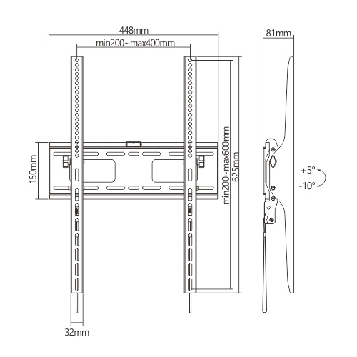 BRATECK επιτοίχια βάση τηλεόρασης LP42-64AT, 37-75, έως 75kg, οριζόντια LP42-64AT
