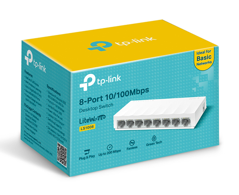 TP-LINK desktop switch LiteWave LS1008, 8-port 10/100Mbps, Ver 1.0 LS1008