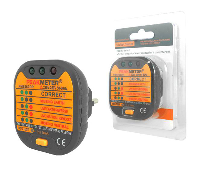 PEAKMETER tester πρίζας PM6860DR, 220-250V 50-60Hz LX6860DR