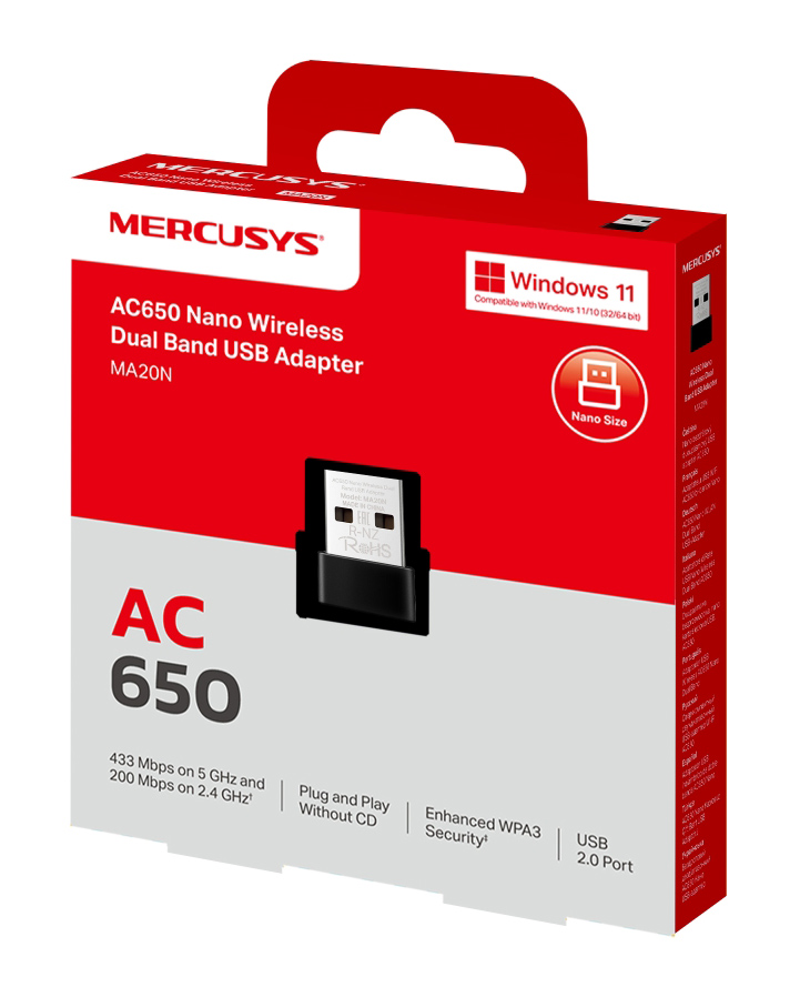 MERCUSYS ασύρματος USB αντάπτορας δικτύου MA20N, 650Mbps AC650, Ver 1.0 MA20N