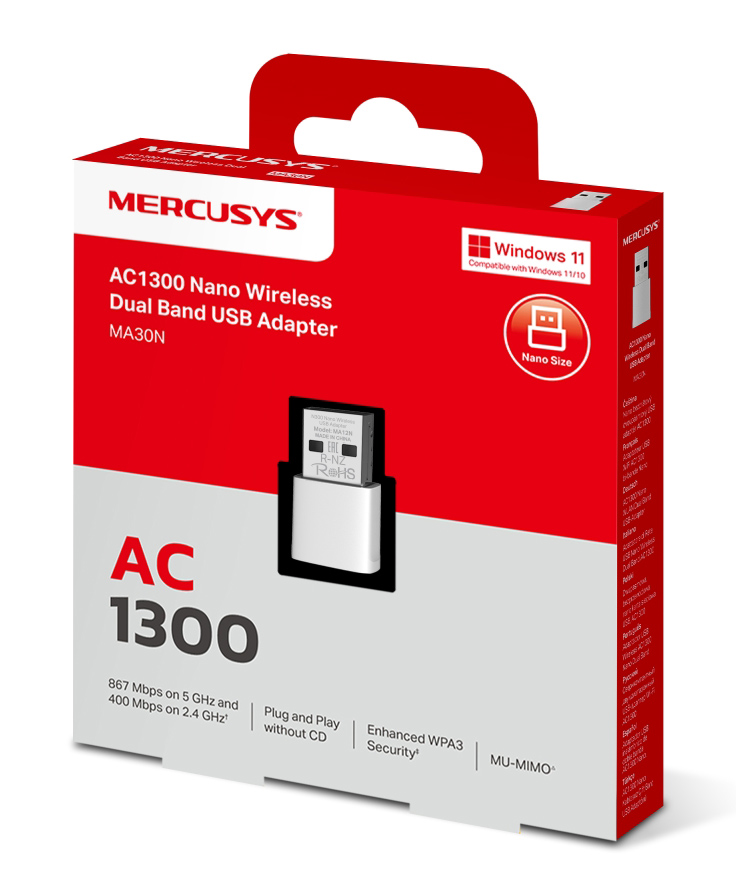 MERCUSYS ασύρματος USB αντάπτορας δικτύου MA30N, AC1300, Ver 1.0 MA30N