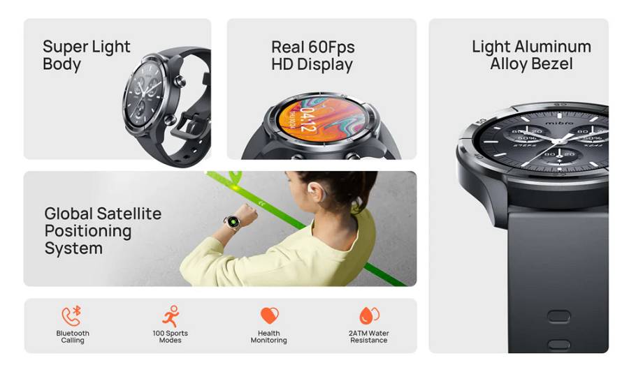 MIBRO smartwatch A3, heart rate, 1.39 IPS, GPS, 2 ATM, γκρι MBR-A3-GR