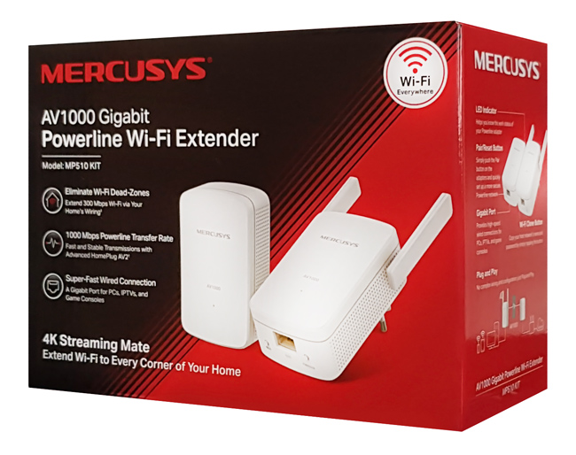 MERCUSYS Powerline Extender MP510 Kit, AV1000 Gigabit, WiFi, Ver: 1.0 MP510KIT