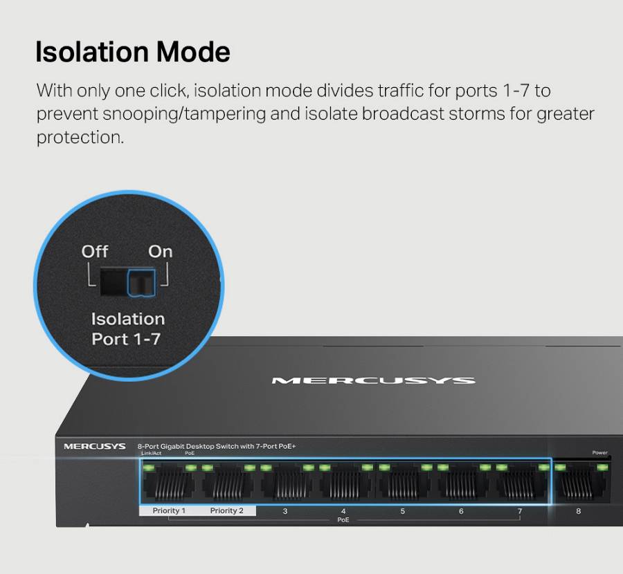 MERCUSYS Desktop Switch MS108GP, 8x 10/100/1000 Mbps, PoE+, Ver. 1.0 MS108GP