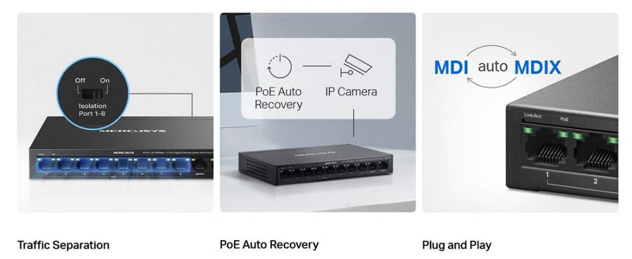 MERCUSYS Desktop Switch MS110CMP, 8x 10/100Mbps PoE+, 2x Gigabit, Ver. 1.0 MS110CMP