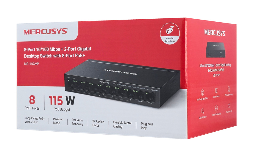 MERCUSYS Desktop Switch MS110CMP, 8x 10/100Mbps PoE+, 2x Gigabit, Ver. 1.0 MS110CMP